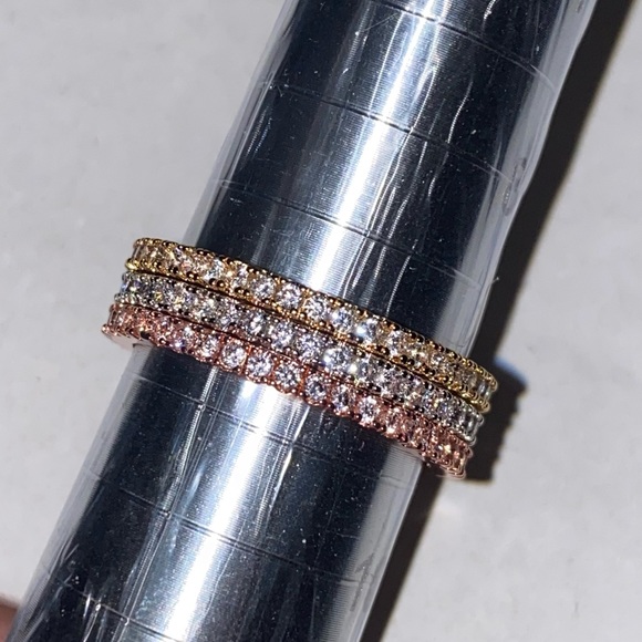 A8. Eternity Stackable Rings, 18k Multicolor Plated Cubic Zirconia 3 Pc Set - Picture 7 of 8